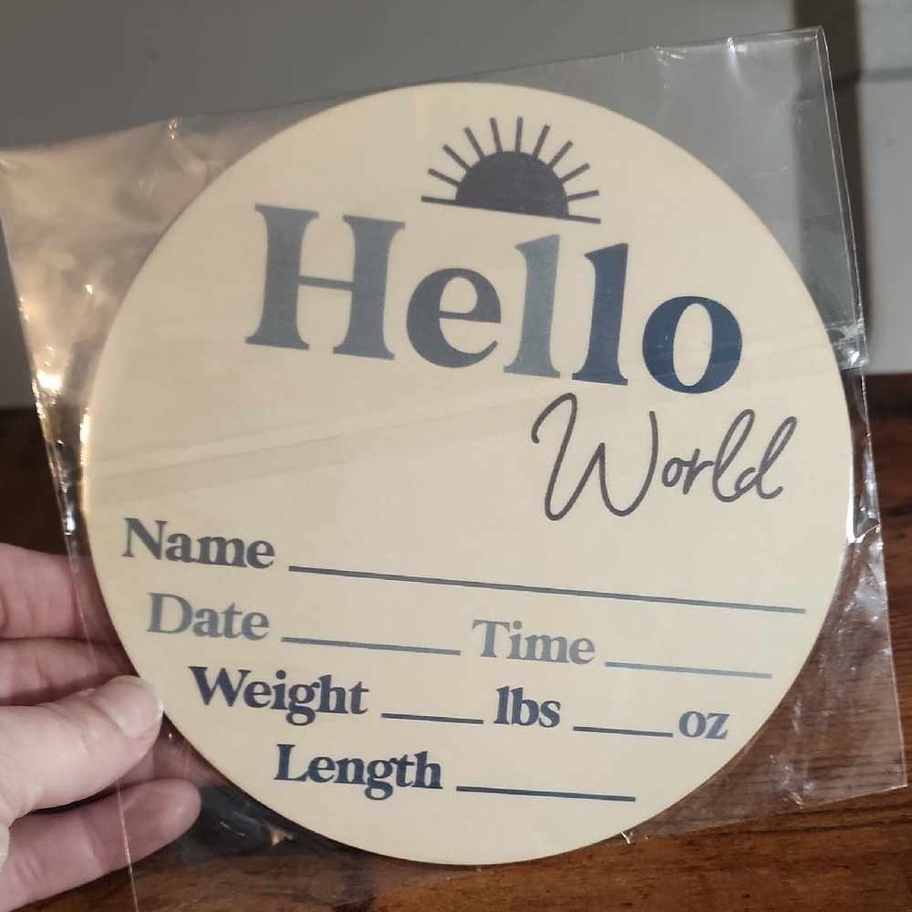 Hello World Baby Announcement Plaque - Cream